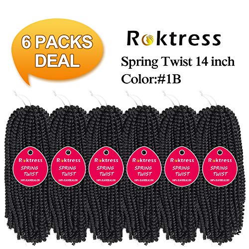 ROKTRESS Spring Twist Hair 14 Inch - 6 packs 1B Pre-looped spring twist croch...