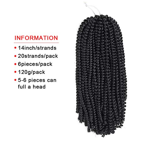 ROKTRESS Spring Twist Hair 14 Inch - 6 packs 1B Pre-looped spring twist croch...