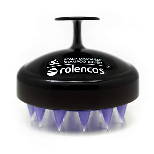 Rolencos Scalp Massager Shampoo Brush (Black with Silver Logo)