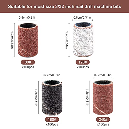 242 Pieces Professional Sanding Bands for Nail Drill 240 Pieces 3 Color Coars...