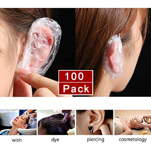 Disposable Ear Covers For Hair Dye - 100 Pcs Ear Shower Cap Plastic Clear Ear...