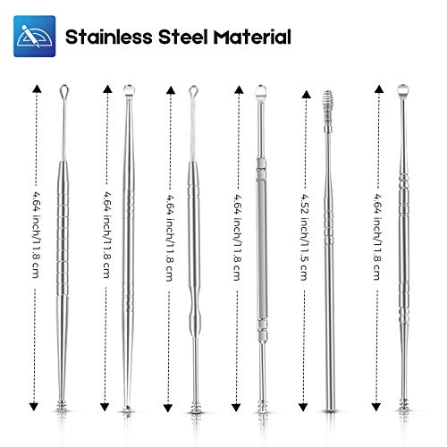 RONTEN 6pcs Ear Pick Earwax Removal Kit, Stainless Steel Ear Cleaning Tools w...