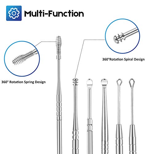 RONTEN 6pcs Ear Pick Earwax Removal Kit, Stainless Steel Ear Cleaning Tools w...