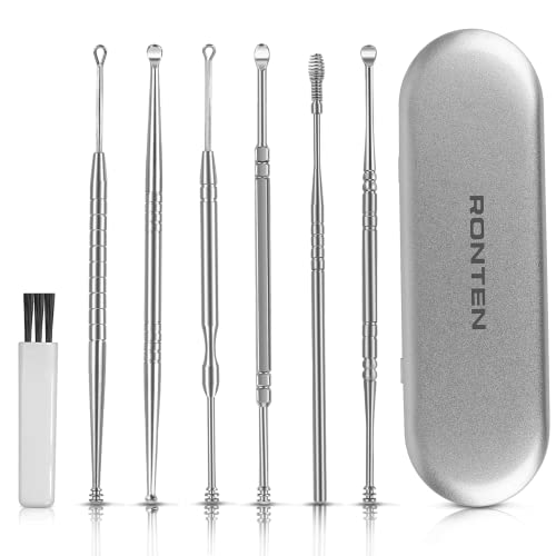 RONTEN 6pcs Ear Pick Earwax Removal Kit, Stainless Steel Ear Cleaning Tools w...