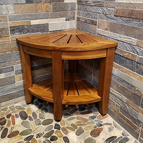 Teak Shower Bench, Teak Shower Stool, 18" Teak Wood Bath Spa Shower Stool Cor...
