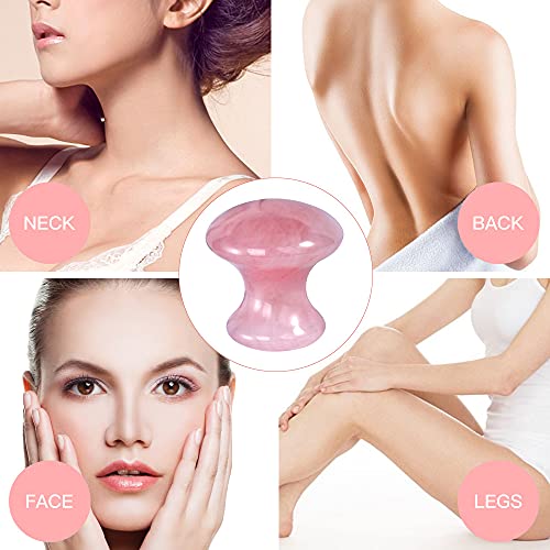 Gua Sha Facial Tools, Rosy Finch Jade Roller Guasha Massage Rose Quartz Mushr...