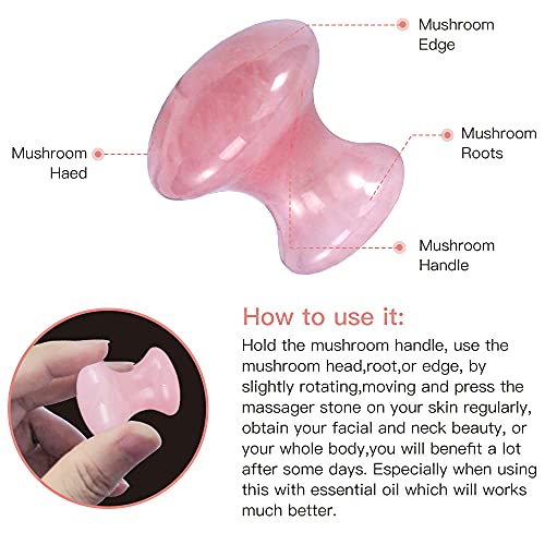 Gua Sha Facial Tools, Rosy Finch Jade Roller Guasha Massage Rose Quartz Mushr...