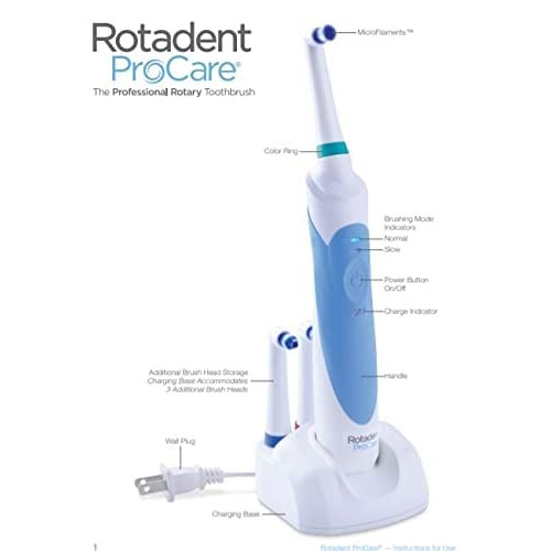 Rotadent ProCare Professional Rotary Toothbrush with Dock Charger, 2 Brush He...