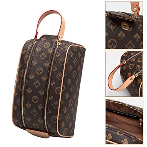 Toiletry Bag for Men & Women, Portable Vegan Leather Large Retro Cosmetic Zip...