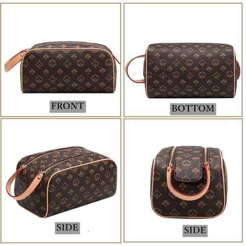 Toiletry Bag for Men & Women, Portable Vegan Leather Large Retro Cosmetic Zip...