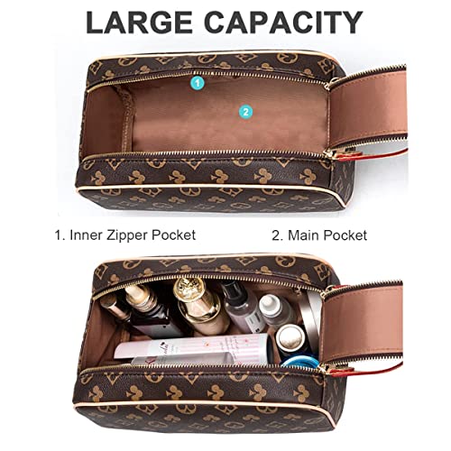 Toiletry Bag for Men & Women, Portable Vegan Leather Large Retro Cosmetic Zip...