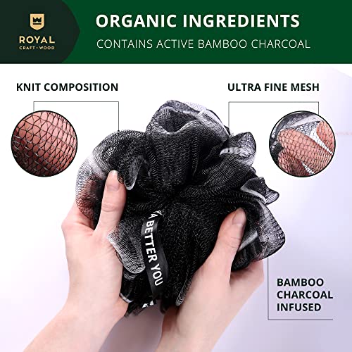Loofah Charcoal Bath Sponge XL,75g - 3-Pack, Extra Large Mesh Pouf Soft Scrub...