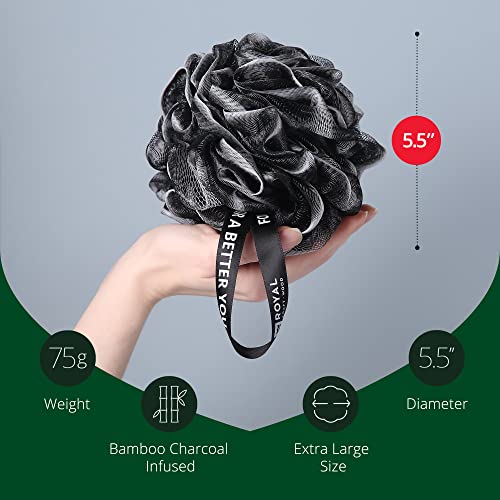 Loofah Charcoal Bath Sponge XL,75g - 3-Pack, Extra Large Mesh Pouf Soft Scrub...