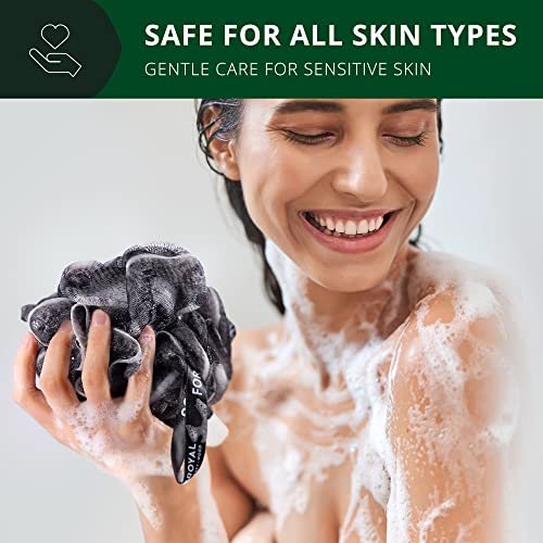 Loofah Charcoal Bath Sponge XL,75g - 3-Pack, Extra Large Mesh Pouf Soft Scrub...