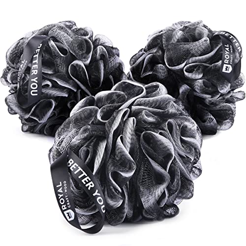 Loofah Charcoal Bath Sponge XL,75g - 3-Pack, Extra Large Mesh Pouf Soft Scrub...