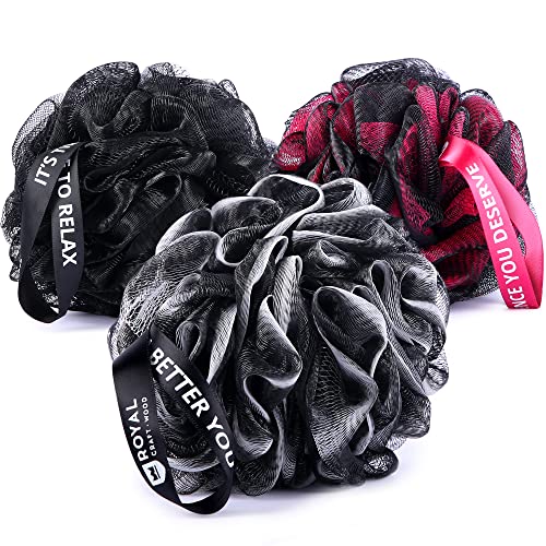 Loofah Charcoal Bath Sponge XL,75g - 3-Pack, Extra Large Mesh Pouf Soft Scrub...