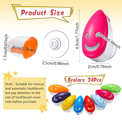 24 Pcs Toothbrush Head Cover Cap Suction Cup Toothbrush Case Smile Face Porta...