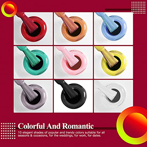 RSTYLE Gel Nail Polish Starter Kit with U V Light, 10 Colors Red Pink Blue Gr...