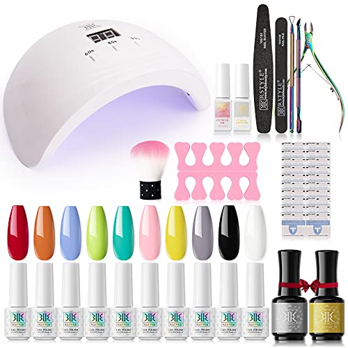 RSTYLE Gel Nail Polish Starter Kit with U V Light, 10 Colors Red Pink Blue Gr...