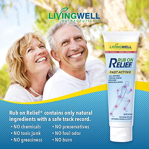 Rub on Relief Fast Acting Pain and Ache Relief Natural Cream for Muscles, Nec...