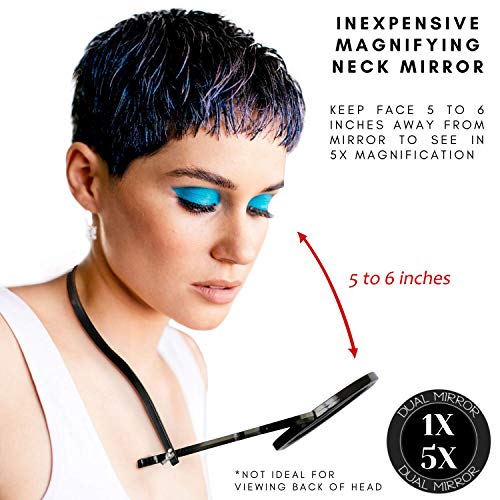 Rucci Round Portable Lightweight 5x/1x Magnifying Neck Mirror Piano Black - 4...