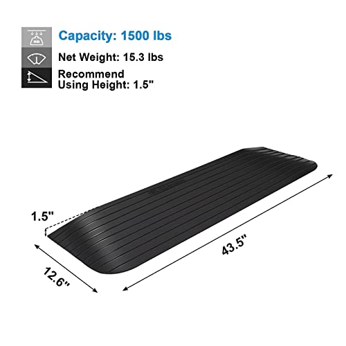 Ruedamann 1.5" Rise Solid Rubber Wheelchair Ramp,1500 lbs Capacity,Threshold ...