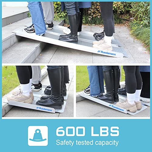 Ruedamann 3'L×28.7" W Aluminum Folding Threshold Ramp,Holds up to 600 lbs,Whe...