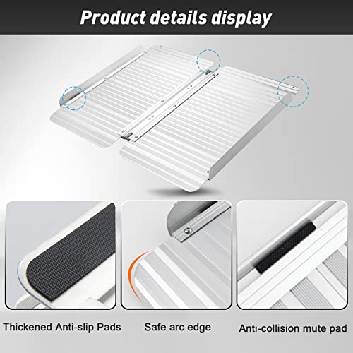 Ruedamann 3'L×28.7" W Aluminum Folding Threshold Ramp,Holds up to 600 lbs,Whe...