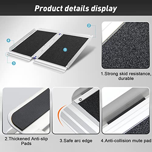 Ruedamann 3'L×30.3" W, 600 lbs Capacity Non-Skid Threshold Ramp, Portable Alu...