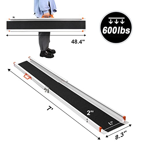 Ruedamann 7'L×8.3" W Adjustable Aluminum Wheelchair Ramp,600lbs Capacity,Port...