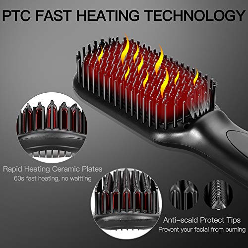 Beard Straightener for Men, RUEOO Ionic Heated Beard Brush with 12 Temp Setti...