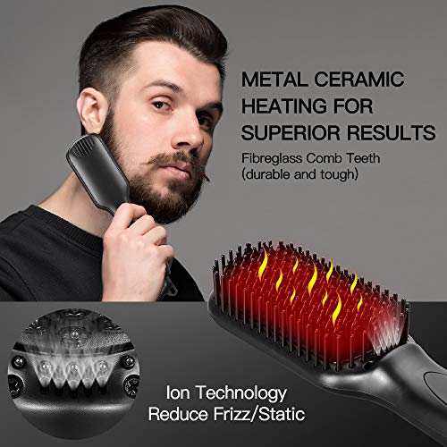 Beard Straightener for Men, RUEOO Ionic Heated Beard Brush with 12 Temp Setti...