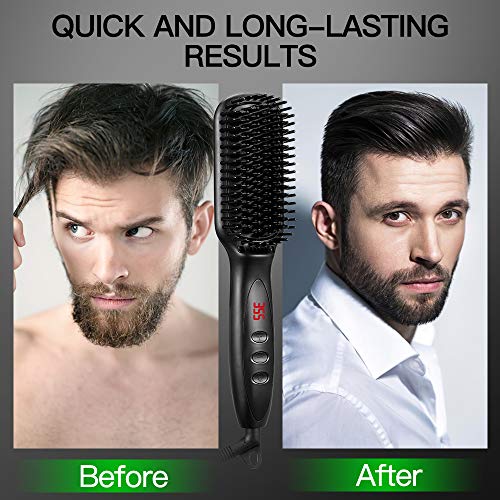 Beard Straightener for Men, RUEOO Ionic Heated Beard Brush with 12 Temp Setti...