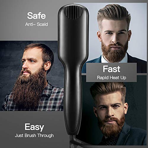 Beard Straightener for Men, RUEOO Ionic Heated Beard Brush with 12 Temp Setti...