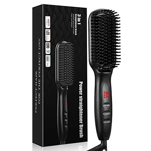 Beard Straightener for Men, RUEOO Ionic Heated Beard Brush with 12 Temp Setti...