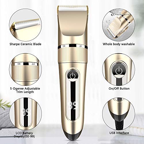 Hair Clippers for Men, RUEOO Cordless Hair Trimmer Set, Rechargeable LED Disp...