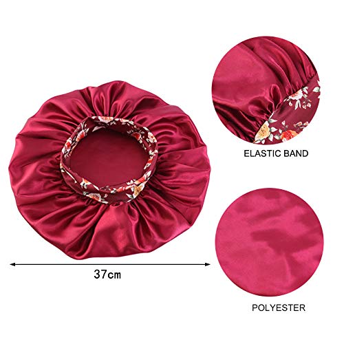 2PCS Satin Hair Bonnet for Black Women Elastic Wide Band Sleep Cap Single Lay...