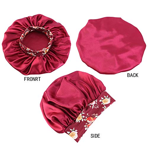 2PCS Satin Hair Bonnet for Black Women Elastic Wide Band Sleep Cap Single Lay...