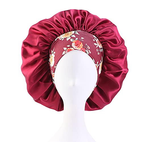 2PCS Satin Hair Bonnet for Black Women Elastic Wide Band Sleep Cap Single Lay...