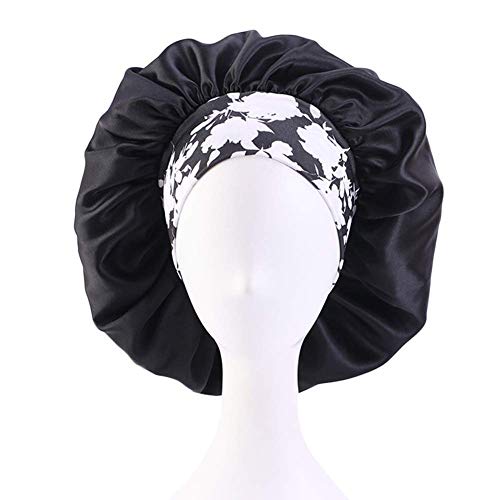 2PCS Satin Hair Bonnet for Black Women Elastic Wide Band Sleep Cap Single Lay...