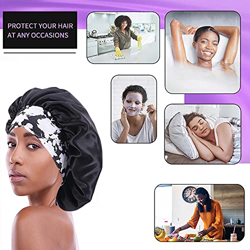 2PCS Satin Hair Bonnet for Black Women Elastic Wide Band Sleep Cap Single Lay...