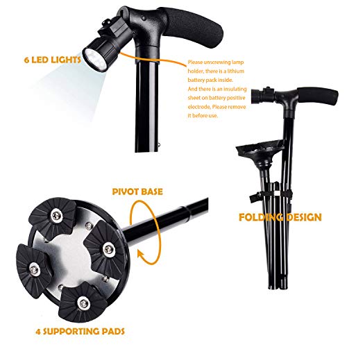 Folding Cane with Led Light, Adjustable Canes and Walking Sticks for Men and ...
