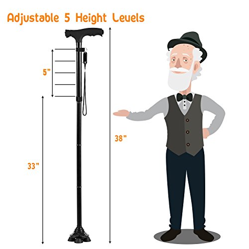 Folding Cane with Led Light, Adjustable Canes and Walking Sticks for Men and ...