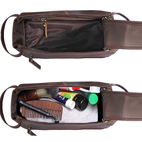 Leather Toiletry Bag for Men - Hygiene Organizer Travel Dopp Kit By Rustic To...