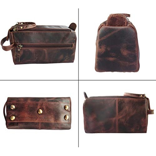 Leather Toiletry Bag for Men - Hygiene Organizer Travel Dopp Kit By Rustic To...