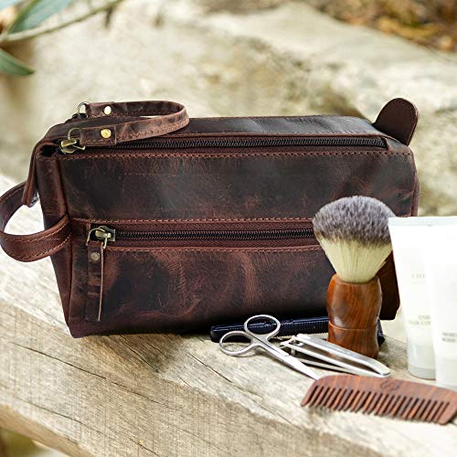 Leather Toiletry Bag for Men - Hygiene Organizer Travel Dopp Kit By Rustic To...