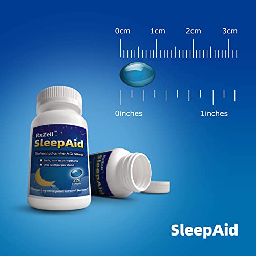 RxZell Sleep Aid, Diphenhydramine HCl 50mg, 220 Softgels - Fall Asleep Faster...