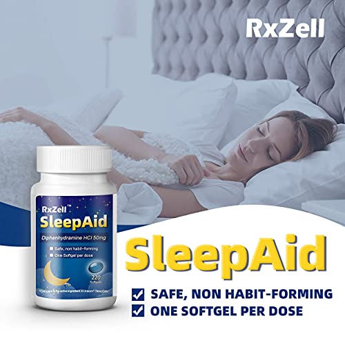 RxZell Sleep Aid, Diphenhydramine HCl 50mg, 220 Softgels - Fall Asleep Faster...