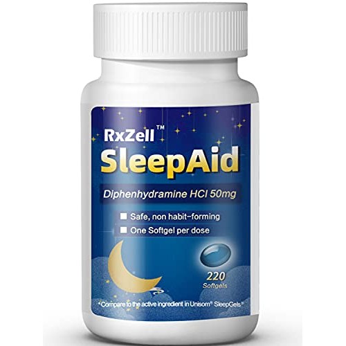 RxZell Sleep Aid, Diphenhydramine HCl 50mg, 220 Softgels - Fall Asleep Faster...