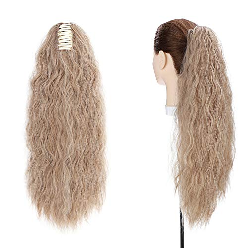 24" Claw Ponytail Extension Corn Wave Ponytail Curly Corn Wavy Hair Clip in H...